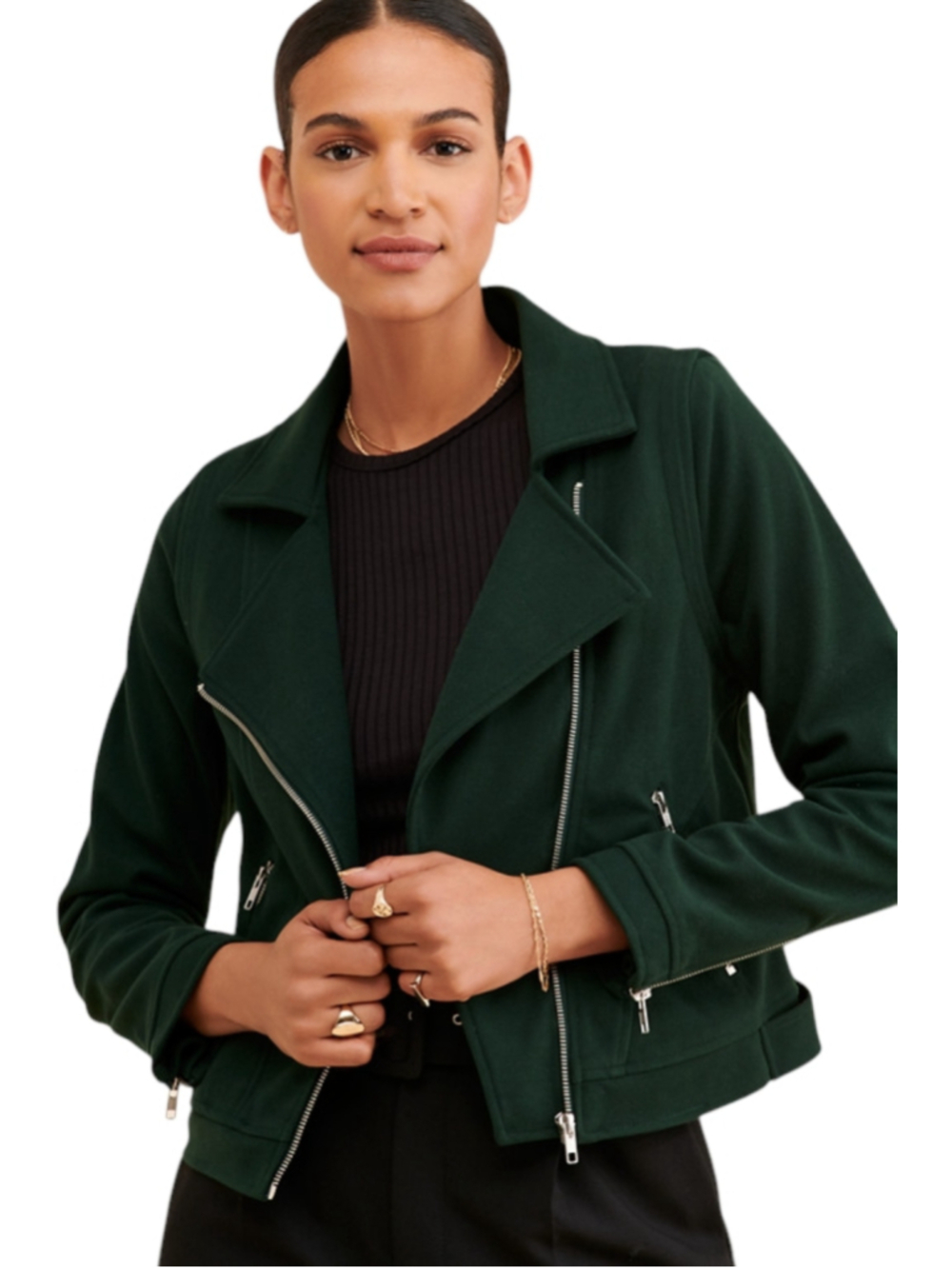Greylin Moto Jacket Dark Green Brushed Boucle Small